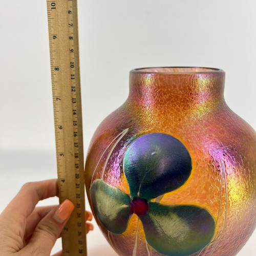 Robert Held Studio Art Glass Iridescent Flower Vase Signed - Picture 7 of 7