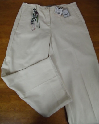 NEW Marella SOVRANA Womens 14 Ivory Off White Denim Ankle Trouser Wide Leg Pants