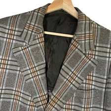 VTG 70s Richman Brothers 42R Plaid Polyester Sport Coat Blazer Jacket Knit Adult