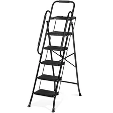 5 Step Ladder with Tool Platform Heavy Duty 330 Lbs Load Potable Ladder Black