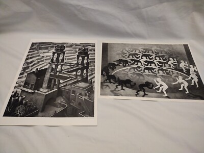M.C. ESCHER (1898 - 1972 ) -  VINTAGE PRINTS x 2 READ DESCRIPTION 41cm x 30.5cm