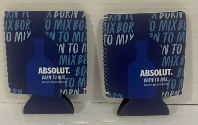 ABSOLUT Vodka Born To Mix Koozie Slim Can Blue Neoprene 3 7/8 In 2 Pack