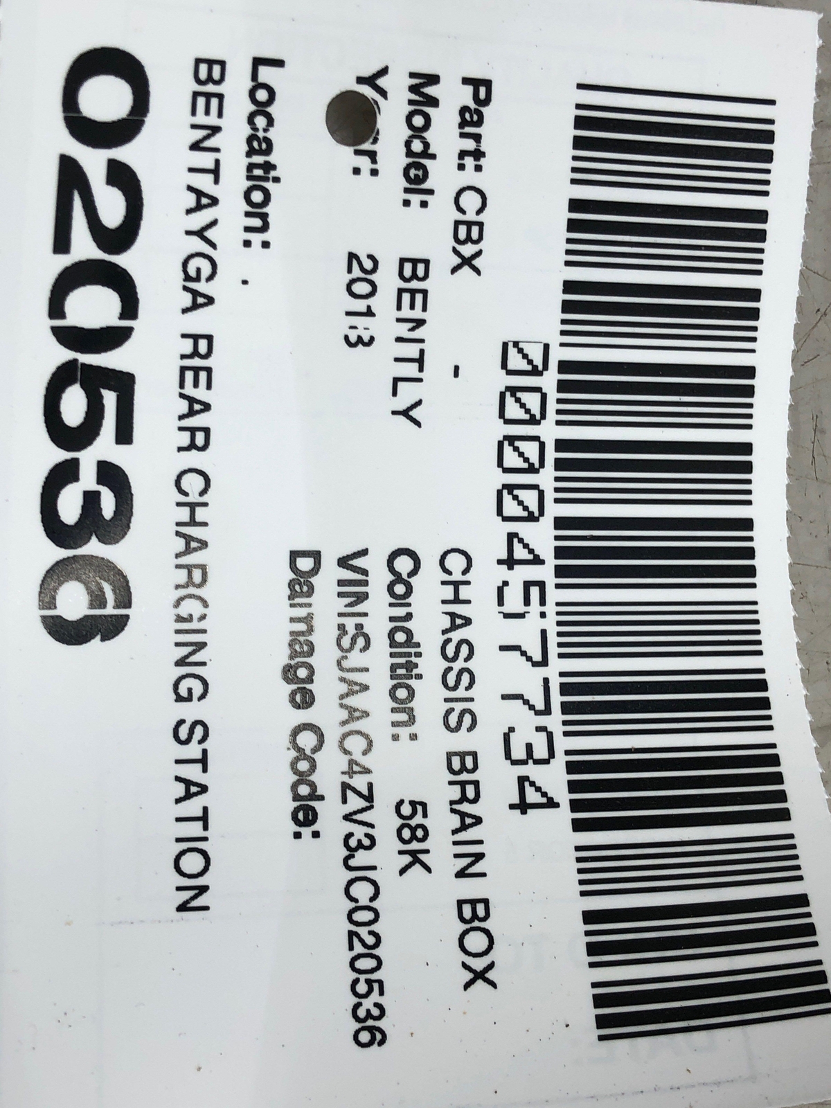 2016-2020 BENTLEY BENTATGA REAR CHARGING STATION CONTROL MODULE UNIT 36A907813