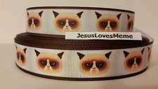 Grosgrain Ribbon, Siamese Kitty Cats with an Attitude, Feline Blue Eyes, 7/8"