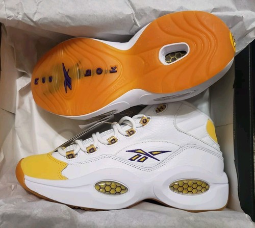 NEW Men's (CHOOSE SZ) REEBOK LA LAKERS Question Mid Shoes FX4278 Kobe YELLOW TOE - Picture 17 of 20