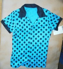 50'S STYLE SNAP FRONT SHIRT Dance Costume Turquoise blue black dot LargeChild