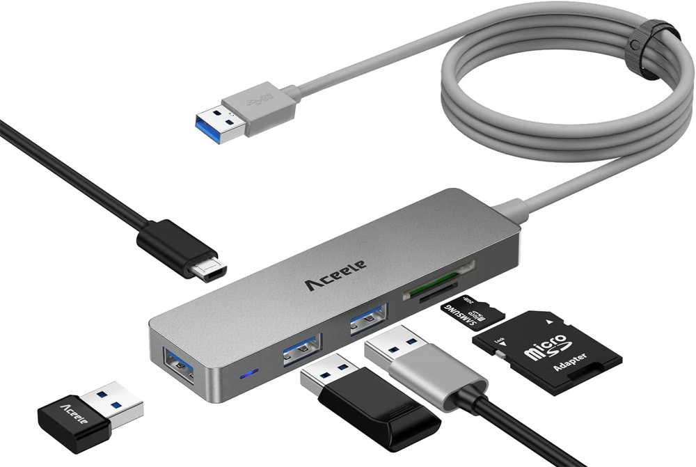Aceele 6-in-1 Ultra Slim 5Gbps USB 3.0 Hub with 4ft Extended Cable