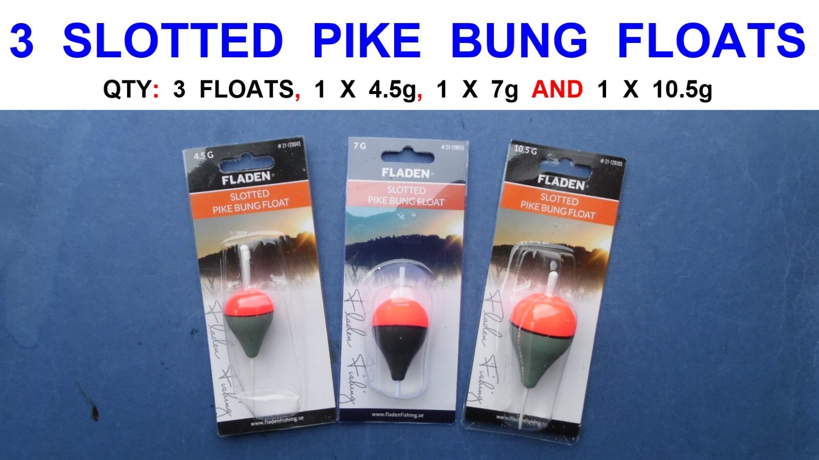 3 ASSORTED FLADEN SLOTTED PIKE BUNG FLOATS FOR COARSE DEAD BAIT PREDATOR FISHING
