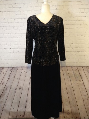 Damen CONNECTED APPAREL schwarzer Samt Glitzer Rock/Top KLEID - GRÖSSE 14 / 1X getragen