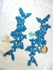 Lace Appliques Turquoise Floral Vine Embroidered Mirror Pair Motifs 14" DH89