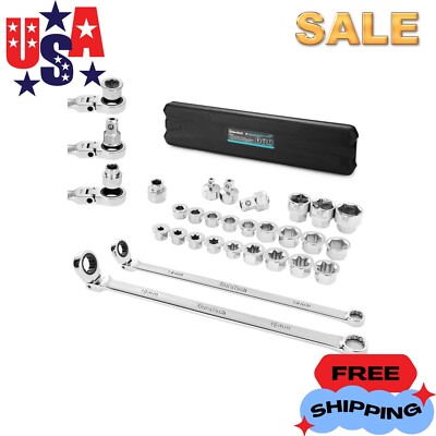 DURATECH Extra Long Flex Head Ratcheting Wrench Set 27PCS 8-22mm Socket ...