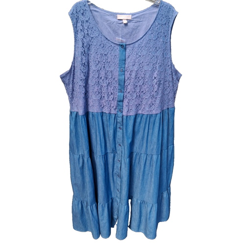 Woman Within Denim Dress Plus Size 3-4X (30W) Floral Lace Cottage Country Core