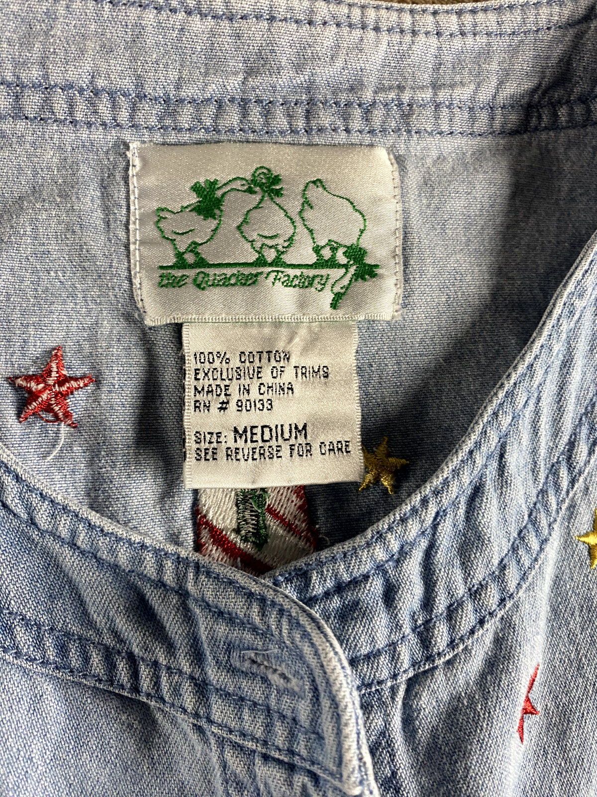 Quacker Factory Blouse Chambray Button Womens Med… - image 10