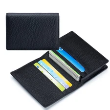 RFID Blocking Mens Genuine Leather Expandable Business Card Holder Case Wallet