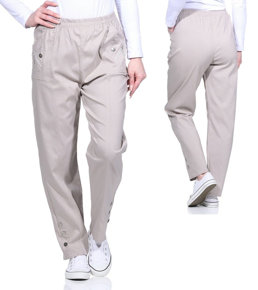 Damen Chino Caprihose 3/4 - Yogahose Mit Bauchkontrolle Stretch Freizeithose