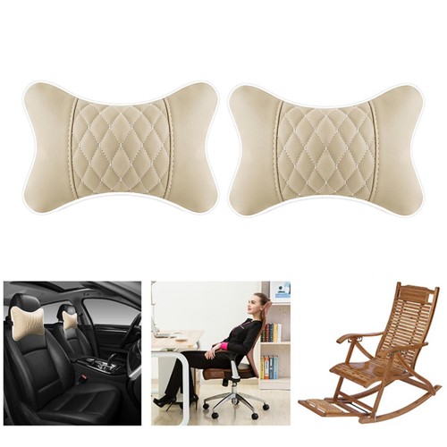 2pcs Car Seat Head Neck Rest PU Leather Support Cushion Pad HeadRest Bone Pillow - 第 4/12 張圖片