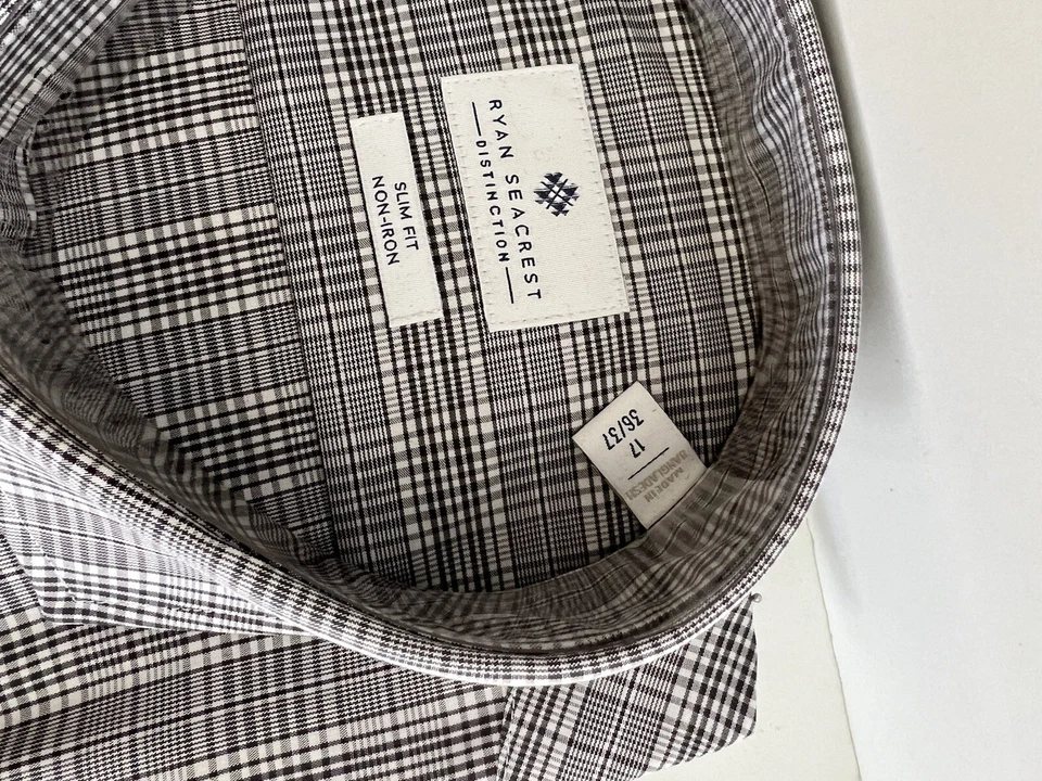 RYAN SEACREST Long Sleeve Dress Shirt 17 36/37 Black White Slim No Iron Cotton - Image 3 of 4
