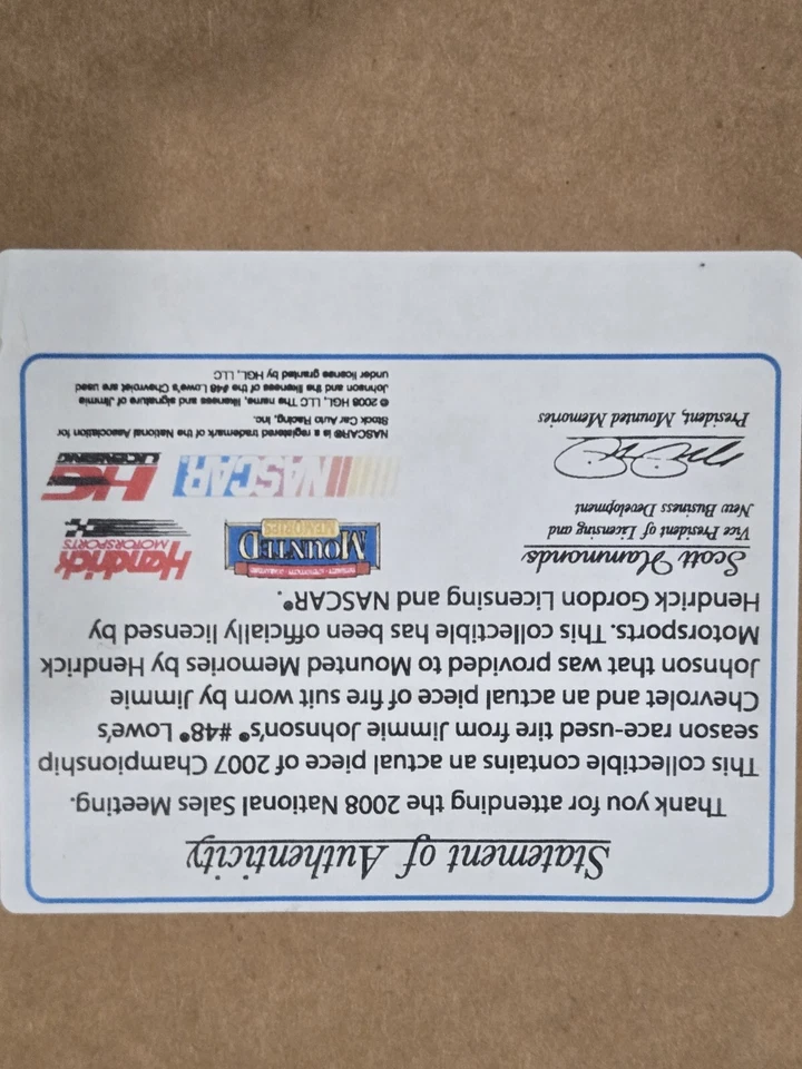 Placa de campeonato de empleados Lowes 2007 Jimmie Johnson 1 de 2500. Foto 3 de 3