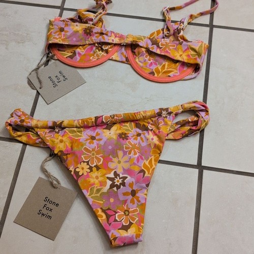 NWT Stone Fox Swim SET Conch Top and Bijou Bottom Retro Pop Floral Reformation L - Picture 10 of 14