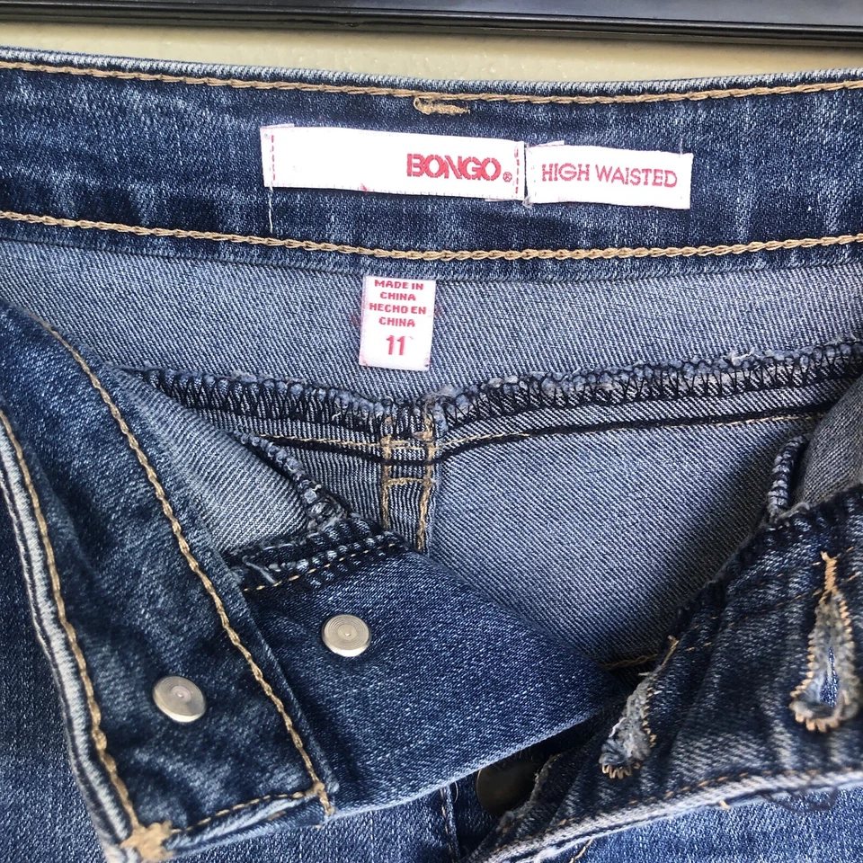 Pantalones Cortos De Colección Y2K Bongo Denim Talla 11 Tiro Alto Envejecido Botón Retro Festival Foto 4 de 4