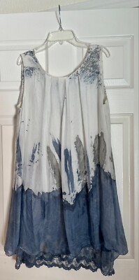 Italian Silk Tiered Blue & Grey Ruffle Dress O/S | eBay