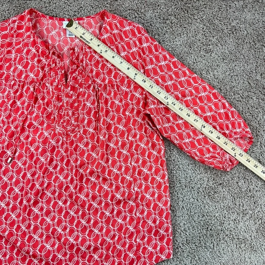 MOTHERHOOD MATERNITY Womens Coral Boho Tunic Top M Notch V-Neck Balloon Sleeve - Image 4 of 4