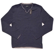 Buffalo by David Bitton Mens Sweater Navy Blue LS Hybrid V Neck Henley Medium