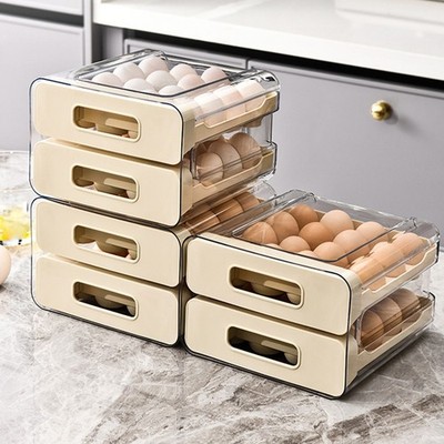 Stapelbares 2-stufiges Kühlschrank-Aufbewahrungsregal für Eier 21x15x23cm crem