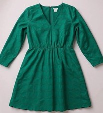 J.Crew Fit Flare Dress Size 8 Green Geometric Crochet Long Sleeve Knee Length