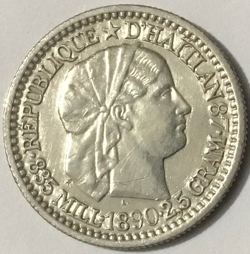 1890 Haiti 10 Centimes Silver KM-44