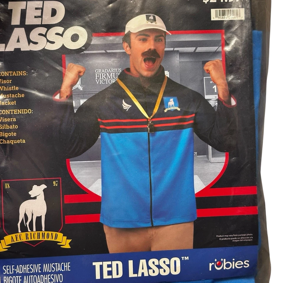 Disfraz Ted Lasso M 32/34 Richmond Chaqueta de Fútbol Visera Silbato Bigote Nuevo Foto 2 de 4