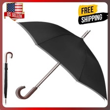 new Classic Black Folding Umbrella Automatic Open Wooden Handle Windproof