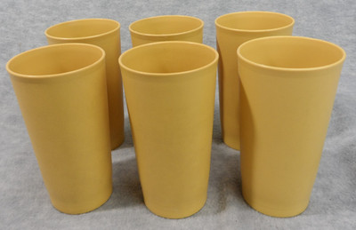 Set of 6 Vintage Tupperware Harvest Gold Tan 5-1/4'' 12 oz Flat Tumblers #873-8