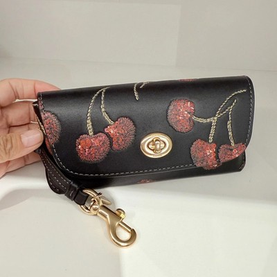 Coach Sunglass Case Cherry Print CDD74 leather/Gold/Black 