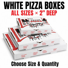 Pizza Boxes White Corrugated 2" Height Multiple Sizes 50/100 Count