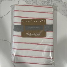 LAND OF NOD NWT NIP Pink Stripe Excursion Fitted Crib Sheet Baby Toddler