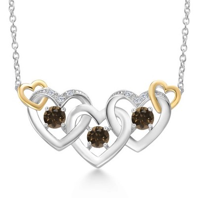 925 Silver and 10K Yellow Gold Smoky Quartz and White Lab Grown Diamond Heart