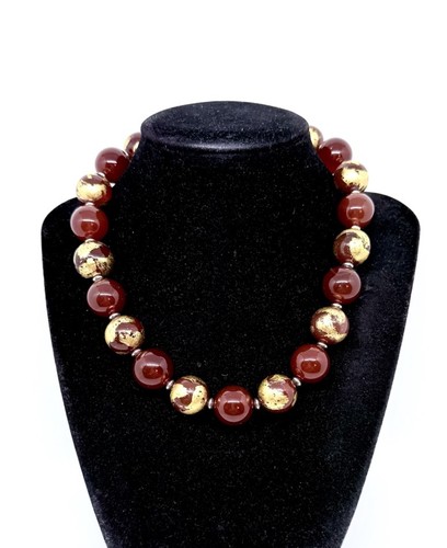 Chinese Export Sterling Silver Enameled Carnelian Bead Necklace Vintage Jewelry