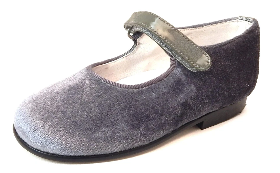 DE OSU - España - Zapatos de vestir de fiesta de terciopelo gris plata para niñas - Europeos 24 -Talla 7 Foto 2 de 4