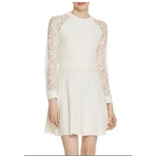 Nwt Alice + Olivia Blake Dress Small Ivory Fit and Flare Lace-Sleeve