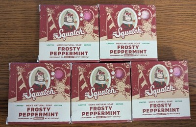 LOT OF 5 DR. SQUATCH LIMITED EDITION FROSTY PEPPERMINT MEN'S NATURAL SOAP 5oz.
