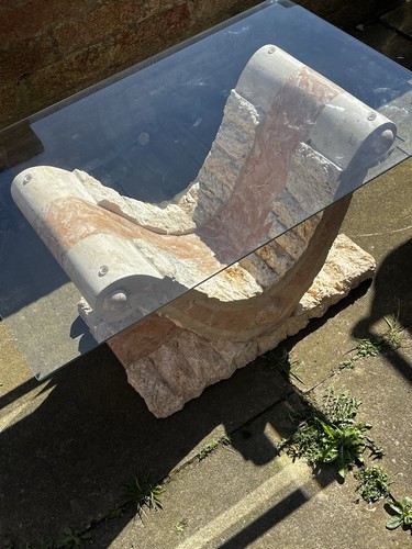Retro Vintage Postmodern 1990s Mactan Tessellated Stone Glass Coffee Side Table - Picture 14 of 14