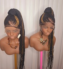 Black and Gold Full Lace Synthetic Braided Wig for Classic Ladies Easy to Style
