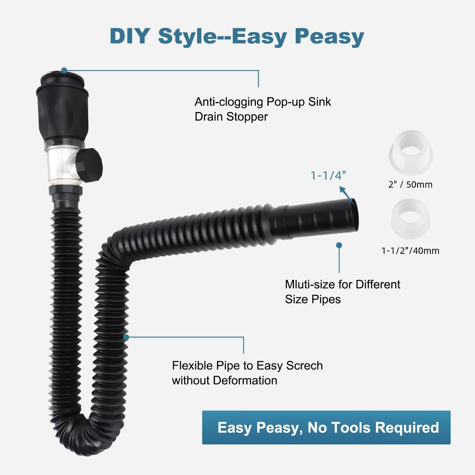 iFealClear Bathroom Sink Drain Kit, Flexible P-Trap Drain Pipe with... Fast Ship