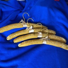 Lot of 4 VTG 80s Padded Satin Lingerie Clothes Hangers Gold Velvet Fabric