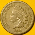 1861 U.S. INDIAN HEAD CENT COPPER PENNY 1c COIN (VF-Very Fine), Civil War Year!