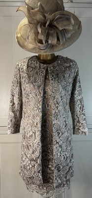 Monsoon UK 12 gold taupe Kleid Jacke Hochzeit Mutter Braut Bräutigam Gast Outfit