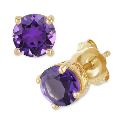 6mm Amethyst Round Stud Earrings - Yellow Gold plated Sterling Silver