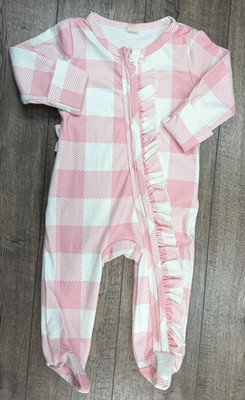 Baby Girl Clothes Nwot Unbranded 12 Month Pink Plaid Ruffle Footed Outfit