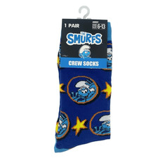 Smurfs Unisex Crew Socks Blue Yellow Stars Cartoon Style Fits Shoe Size 613